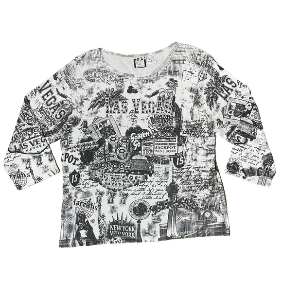 Vtg 90’s Take Two Travel Black And White Beaded Collage Top Women’s L Y2K Indie - Picture 1 of 10